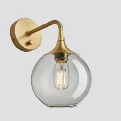Chelsea Tinted Glass Globe Wall Light - 7 Inch - Smoke Grey -Industville Shop 7 Inch WallLight Glass Industville Lighting Globe BrassHolder Chelsea CH TGL GLWL7 SG BH Angled