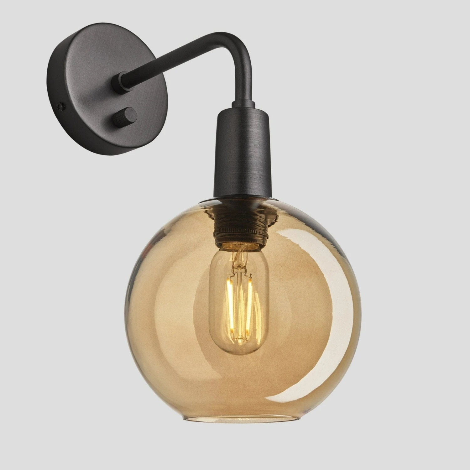 Sleek Tinted Glass Globe Wall Light - 7 Inch - Amber 2 Sleek Tinted Glass Globe Wall Light - 7 Inch - Amber - Image 2