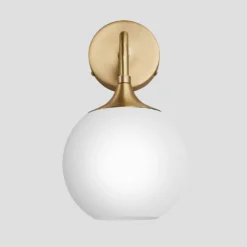 Chelsea Opal Glass Globe Wall Light - 7 Inch - White -Industville Shop 7 Inch WallLight OpalGlass Industville Lighting Globe BrassHolder Chlesea CH OGL GLWL7 W BH