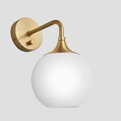 Chelsea Opal Glass Globe Wall Light - 7 Inch - White -Industville Shop 7 Inch WallLight OpalGlass Industville Lighting Globe BrassHolder Chlesea CH OGL GLWL7 W BH ANGLED