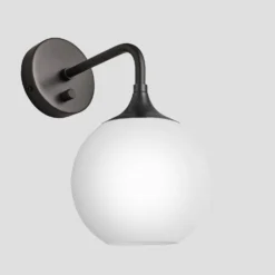 Chelsea Opal Glass Globe Wall Light - 7 Inch - White -Industville Shop 7 Inch WallLight OpalGlass Industville Lighting Globe PewterHolder Chlesea CH OGL GLWL7 W PH ANGLED