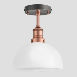 Brooklyn Opal Glass Dome Flush Mount Light - 8 Inch -Industville Shop 8 Inch FlushMount OpalGlass Industville Lighting Dome CopperHolder Brooklyn BR OGL DFM8 W CH