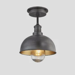 Brooklyn Outdoor & Bathroom Dome Flush Mount - 8 Inch - Pewter & Brass