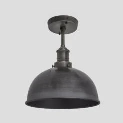 Brooklyn Dome Flush Mount - 8 Inch - Pewter -Industville Shop 8 Inch FlushMount Pewter Industville Lighting Dome PewterHolder Brooklyn BR DFM8 P PH