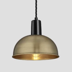 Sleek Dome Pendant - 8 Inch - Brass -Industville Shop 8 Inch Pendant Brass Industville Lighting Dome BlackHolder Sleek SL DP8 B BKH w