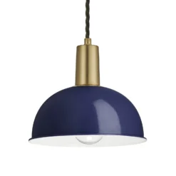 Sleek Dome Pendant - 8 Inch - Dark Blue -Industville Shop 8 Inch Pendant DarkBlue Industville Lighting Dome Brass Holder Sleek SL DP8 DB BH
