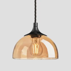 Chelsea Tinted Glass Dome Pendant Light - 8 Inch - Amber -Industville Shop 8 Inch Pendant Glass Industville Lighting Dome BlackHolder Chelsea CH TGL DP8 A BKH