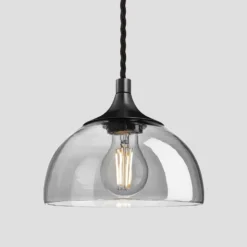 Chelsea Tinted Glass Dome Pendant Light - 8 Inch - Smoke Grey -Industville Shop 8 Inch Pendant Glass Industville Lighting Dome BlackHolder Chelsea CH TGL DP8 SG BKH