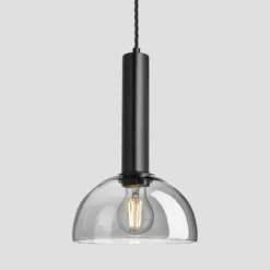 Sleek Cylinder Tinted Glass Dome Pendant Light - 8 Inch - Smoke Grey -Industville Shop 8 Inch Pendant Glass Industville Lighting Dome BlackHolder SleekCylinder SL CY TGL DP8 SG BKH