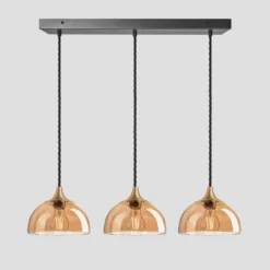 Chelsea Tinted Glass Dome 3 Wire Cluster Lights - 8 Inch - Amber -Industville Shop 8 Inch Pendant Glass Industville Lighting Dome BrassHolder Chelsea CH TGL D8 3WCL A BH