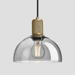 Knurled Tinted Glass Dome Pendant Light - 8 Inch - Smoke Grey