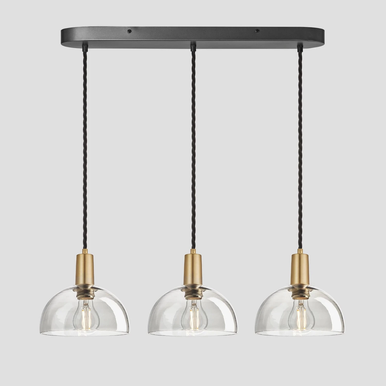 Sleek Tinted Glass Dome 3 Wire Cluster Lights - 8 Inch - Smoke Grey 2 Sleek Tinted Glass Dome 3 Wire Cluster Lights - 8 Inch - Smoke Grey - Image 2