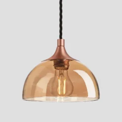 Chelsea Tinted Glass Dome Pendant Light - 8 Inch - Amber -Industville Shop 8 Inch Pendant Glass Industville Lighting Dome CopperHolder Chelsea CH TGL DP8 A CH