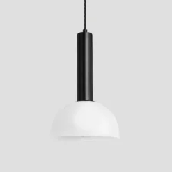 Sleek Cylinder Opal Glass Dome Pendant Light - 8 Inch -Industville Shop 8 Inch Pendant OpalGlass Industville Lighting Dome BlackHolder SleekCylinder SL CY OGL DP8 W BKH