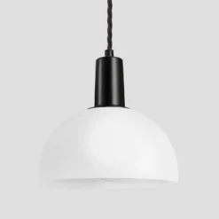 Sleek Opal Glass Dome Pendant Light - 8 Inch 12 Sleek Opal Glass Dome Pendant Light - 8 Inch -Industville Shop 8 Inch Pendant OpalGlass Industville Lighting Dome BlackHolder Sleek SL OGL DP8 W BKH