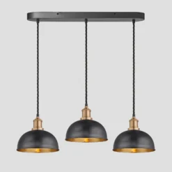Brooklyn Dome 3 Wire Cluster Lights - 8 Inch - Pewter & Brass 12 Brooklyn Dome 3 Wire Cluster Lights - 8 Inch - Pewter & Brass -Industville Shop 8 Inch Pendant Pewter Brass Industville Lighting Dome BrassHolder Brooklyn BR D8 3WOCL BP BH