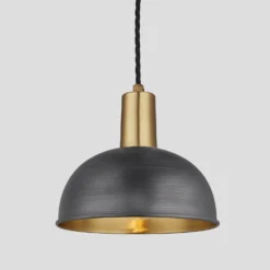 Sleek Dome Pendant - 8 Inch - Pewter & Brass