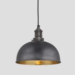 Brooklyn Dome Pendant Light - 8 Inch - Pewter & Brass
