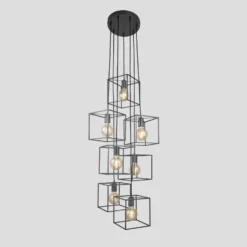 The Cube Collection Cluster Lights - Pewter -Industville Shop 8 Inch Pendant Pewter Industville Lighting 7wire PewterHolder SleekCube SL CUP8 7W P