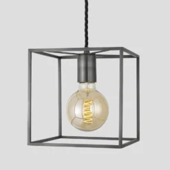 Sleek Cube Pendant Light - 8 Inch - Pewter