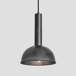 Sleek Cylinder Dome Pendant Light - 8 Inch - Pewter