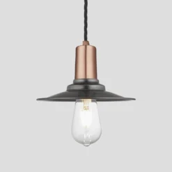 Sleek Flat Pendant - 8 Inch - Pewter 6 Sleek Flat Pendant - 8 Inch - Pewter -Industville Shop 8 Inch Pendant Pewter Industville Lighting Flat CopperHolder Sleek SL FP8 P CH