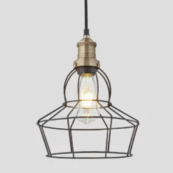 Brooklyn Wire Cage Pendant - 8 Inch - Pewter - Rose -Industville Shop 8 Inch Pendant Pewter Industville Lighting Rose BrassHolder Brooklyn BR WCP8 P RS BH