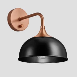 Chelsea Dome Wall Light - 8 Inch - Black -Industville Shop 8 Inch WallLight Black Industville Lighting Dome CopperHolder Chelsea CH DWL8 BK CH Angled
