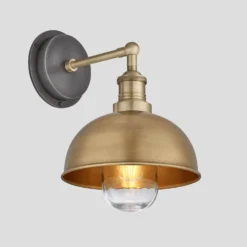 Brooklyn Outdoor & Bathroom Dome Wall Light - 8 Inch - Brass -Industville Shop 8 Inch WallLight Brass Industville Lighting Dome BrassHolder Brooklyn IP65 BR IP65 DWL8 B BH angle
