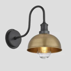 Swan Neck Outdoor & Bathroom Dome Wall Light - 8 Inch - Brass -Industville Shop 8 Inch WallLight Brass Industville Lighting Dome PewterHolder SwanNeck IP65 SN IP65 DWL8 B PH