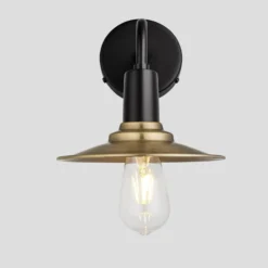 Sleek Flat Wall Light - 8 Inch - Brass -Industville Shop 8 Inch WallLight Brass Industville Lighting Flat BlackHolder Sleek SL FWL8 P BKH SO Lit