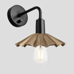 Sleek Umbrella Wall Light - 8 Inch - Brass 8 Sleek Umbrella Wall Light - 8 Inch - Brass -Industville Shop 8 Inch WallLight Brass Industville Lighting Umbrella BlackHolder Sleek SL UWL8 B BKH Angled