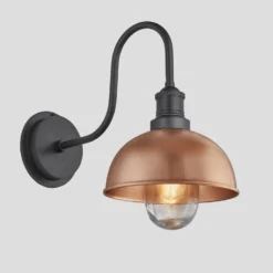 Swan Neck Outdoor & Bathroom Dome Wall Light - 8 Inch - Copper -Industville Shop 8 Inch WallLight Copper Industville Lighting Dome PewterHolder SwanNeck IP65 SN IP65 DWL8 C PH