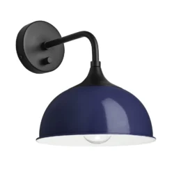 Chelsea Dome Wall Light - 8 Inch - Dark Blue -Industville Shop 8 Inch WallLight DarkBlue Industville Lighting Dome BlackHolder Chelsea CH DWL8 DB BKH angled