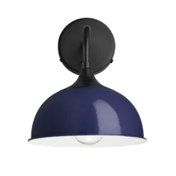 Chelsea Dome Wall Light - 8 Inch - Dark Blue -Industville Shop 8 Inch WallLight DarkBlue Industville Lighting Dome BlackHolder Chelsea CH DWL8 DB BKH front
