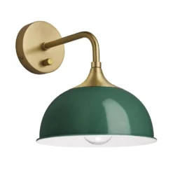 Chelsea Dome Wall Light - 8 Inch - Dark Green -Industville Shop 8 Inch WallLight DarkGreen Industville Lighting Dome BrassHolder Chelsea CH DWL8 DG BH Angled