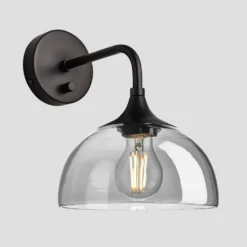 Chelsea Tinted Glass Dome Wall Light - 8 Inch - Smoke Grey -Industville Shop 8 Inch WallLight Glass Industville Lighting Dome BlackHolder Chelsea CH TGL DWL8 SG BKH Angled