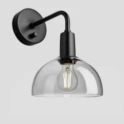 Sleek Tinted Glass Dome Wall Light - 8 Inch - Smoke Grey -Industville Shop 8 Inch WallLight Glass Industville Lighting Dome BlackHolder Sleek SL TGL DWL8 SG BKH Angled