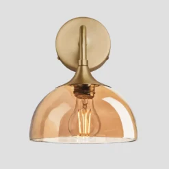Chelsea Tinted Glass Dome Wall Light - 8 Inch - Amber -Industville Shop 8 Inch WallLight Glass Industville Lighting Dome BrassHolder Chelsea CH TGL DWL8 A BH