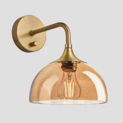 Chelsea Tinted Glass Dome Wall Light - 8 Inch - Amber -Industville Shop 8 Inch WallLight Glass Industville Lighting Dome BrassHolder Chelsea CH TGL DWL8 A BH Angled