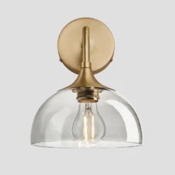 Chelsea Tinted Glass Dome Wall Light - 8 Inch - Smoke Grey -Industville Shop 8 Inch WallLight Glass Industville Lighting Dome BrassHolder Chelsea CH TGL DWL8 SG BH