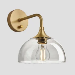 Chelsea Tinted Glass Dome Wall Light - 8 Inch - Smoke Grey -Industville Shop 8 Inch WallLight Glass Industville Lighting Dome BrassHolder Chelsea CH TGL DWL8 SG BH Angled