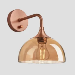 Chelsea Tinted Glass Dome Wall Light - 8 Inch - Amber -Industville Shop 8 Inch WallLight Glass Industville Lighting Dome CopperHolder Chelsea CH TGL DWL8 A CH Angled