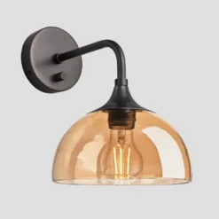 Chelsea Tinted Glass Dome Wall Light - 8 Inch - Amber -Industville Shop 8 Inch WallLight Glass Industville Lighting Dome PewterHolder Chelsea CH TGL DWL8 A PH Angled