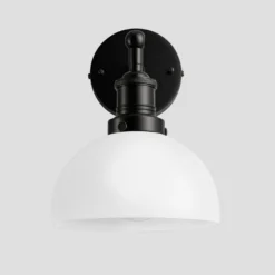 Brooklyn Opal Glass Dome Wall Light - 8 Inch 15 Brooklyn Opal Glass Dome Wall Light - 8 Inch -Industville Shop 8 Inch WallLight OpalGlass Industville Lighting Dome BlackHolder Brooklyn BR OGL DWL8 W BKH
