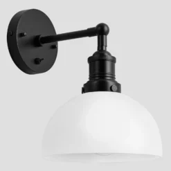 Brooklyn Opal Glass Dome Wall Light - 8 Inch 16 Brooklyn Opal Glass Dome Wall Light - 8 Inch -Industville Shop 8 Inch WallLight OpalGlass Industville Lighting Dome BlackHolder Brooklyn BR OGL DWL8 W BKH ANGLED