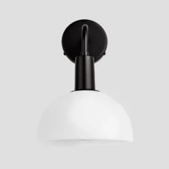 Sleek Opal Glass Dome Wall Light - 8 Inch -Industville Shop 8 Inch WallLight OpalGlass Industville Lighting Dome BlackHolder Sleek SL OGL DWL8 W BKH