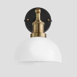 Brooklyn Opal Glass Dome Wall Light - 8 Inch 17 Brooklyn Opal Glass Dome Wall Light - 8 Inch -Industville Shop 8 Inch WallLight OpalGlass Industville Lighting Dome BrassHolder Brooklyn BR OGL DWL8 W BH