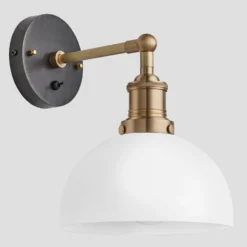Brooklyn Opal Glass Dome Wall Light - 8 Inch 18 Brooklyn Opal Glass Dome Wall Light - 8 Inch -Industville Shop 8 Inch WallLight OpalGlass Industville Lighting Dome BrassHolder Brooklyn BR OGL DWL8 W BH ANGLED