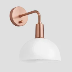 Sleek Opal Glass Dome Wall Light - 8 Inch -Industville Shop 8 Inch WallLight OpalGlass Industville Lighting Dome CopperHolder Sleek SL OGL DWL8 W CH ANGLED
